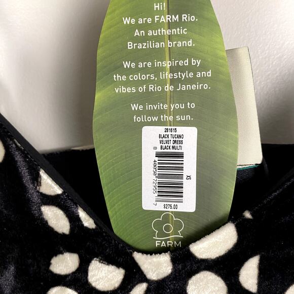 NWT Farm Rio Black Tucano Velvet Midi Dress in Black Multi XS - Picture 6 of 11